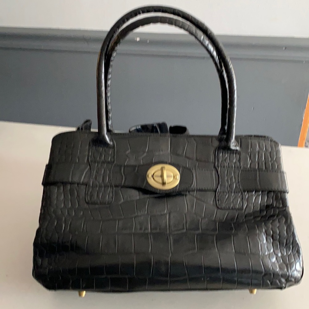 Black croco embossed leather bag